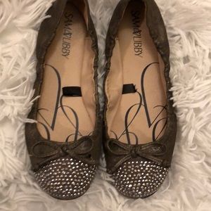 Sam & Libby Charcoal Flats Silver Studded Toe 5.5
